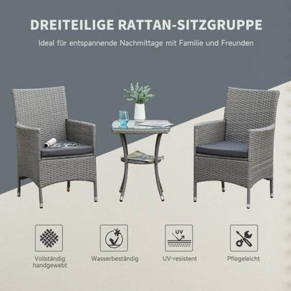 Gartensitzgruppe 3-tlg. Rattenmöbel Polyrattan Set grau - Palo24