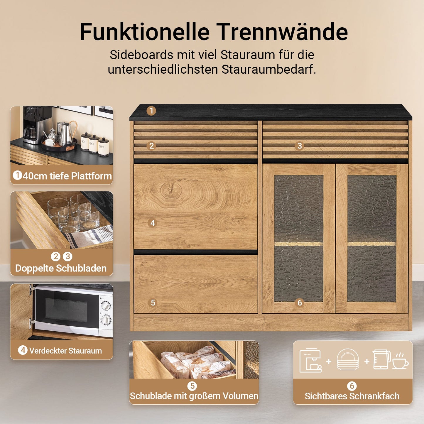 Kücheninsel Sideboard Schwarz