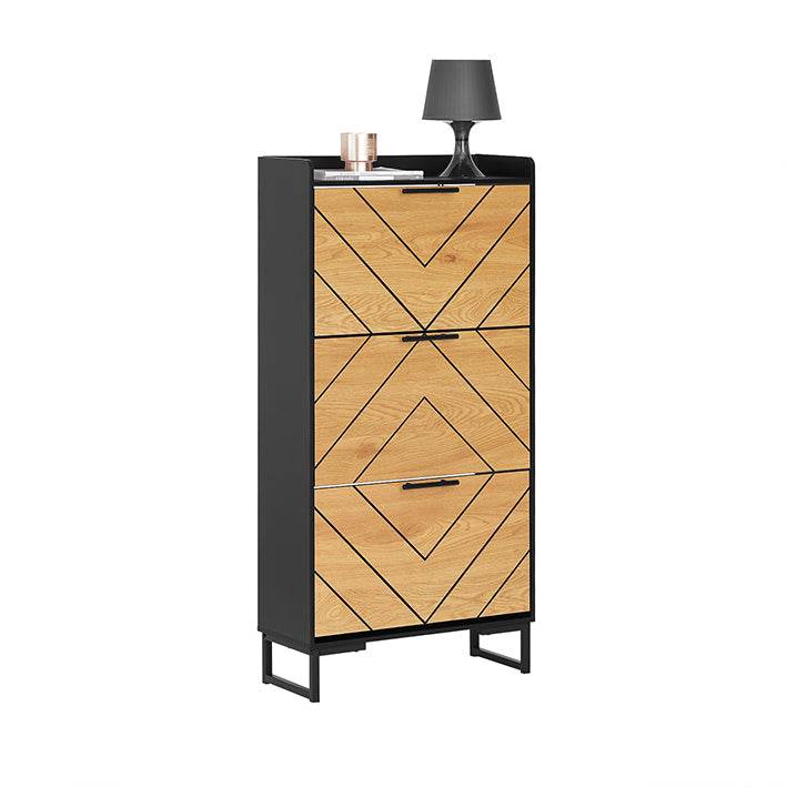 Schuhkipper mit 3 Klappen | Schuhschrank schmal | Schwarz-Braun - Palo24