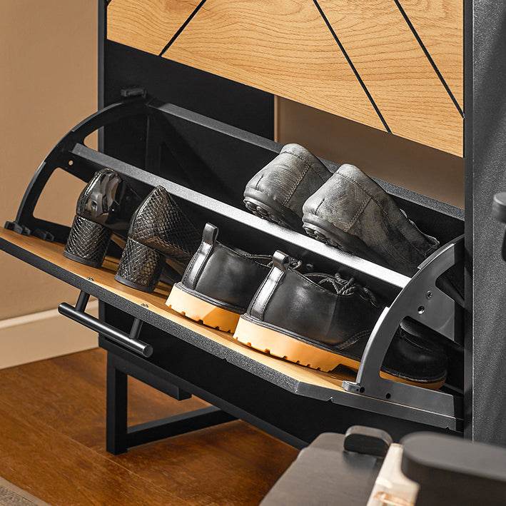 Schuhkipper mit 3 Klappen | Schuhschrank schmal | Schwarz-Braun - Palo24