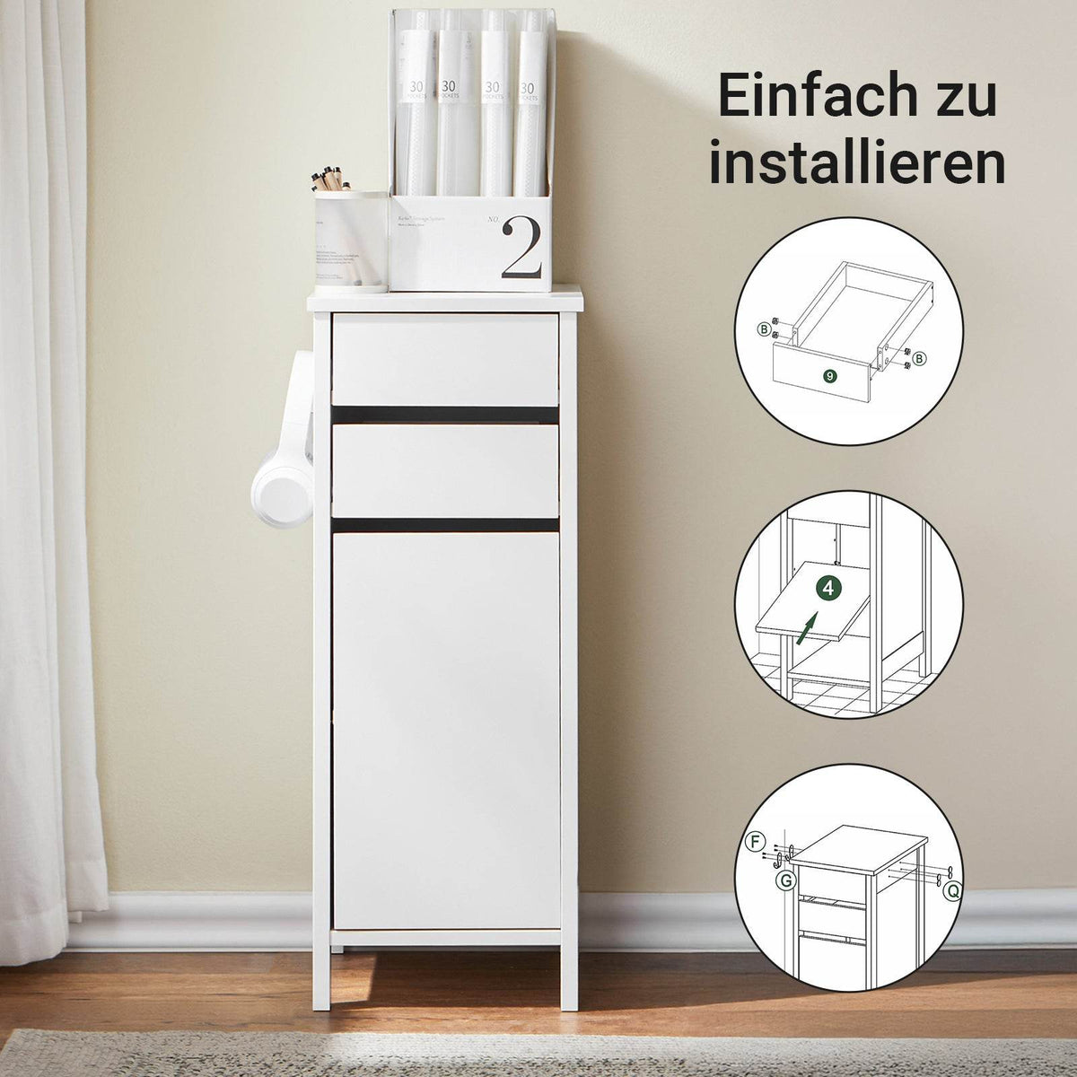 Aufbewahrungsschrank | schmaler Sideboard| Büroschrank | Nachttisch | Weiss - Palo24