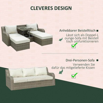 3-tlg. Polyrattan Set Gartengarnitur Sitzgruppe Loungemöbel mit Beistelltisch Kissen Hellgrau+Beige - Palo24