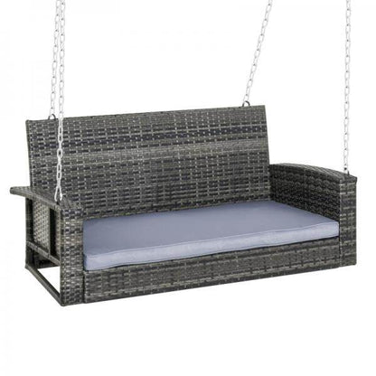 Hängebank 2-Sitzer Rattan Gartenschaukel mit Sitzkissen Hängeschaukel Schaukelbank Grau - Palo24