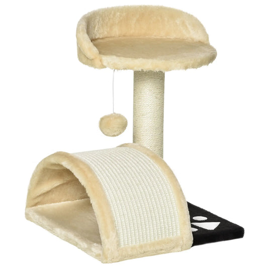 Katzenbaum mit beigem Plüsch 36 cm x 36 cm x 44 cm