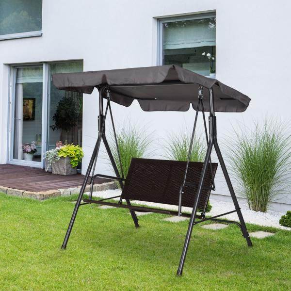 Hollywoodschaukel Gartenschaukel Verstellbares Sonnendach Rattan Stahl Schwarz - Palo24