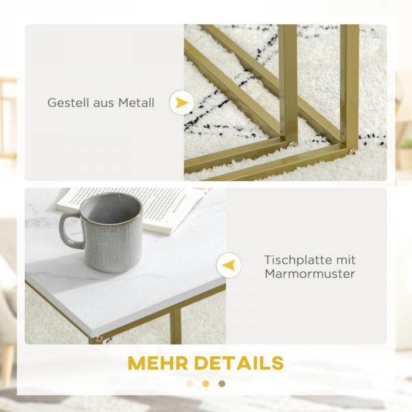Beistelltisch 2er-Set stapelbar Marmoroptik Gold + Weiss - Palo24
