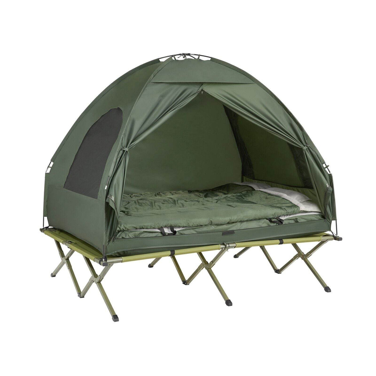 4in1-Zelt Für 2 Personen Wurfzelt Feldbett Mit Campingliege Grün - Palo24