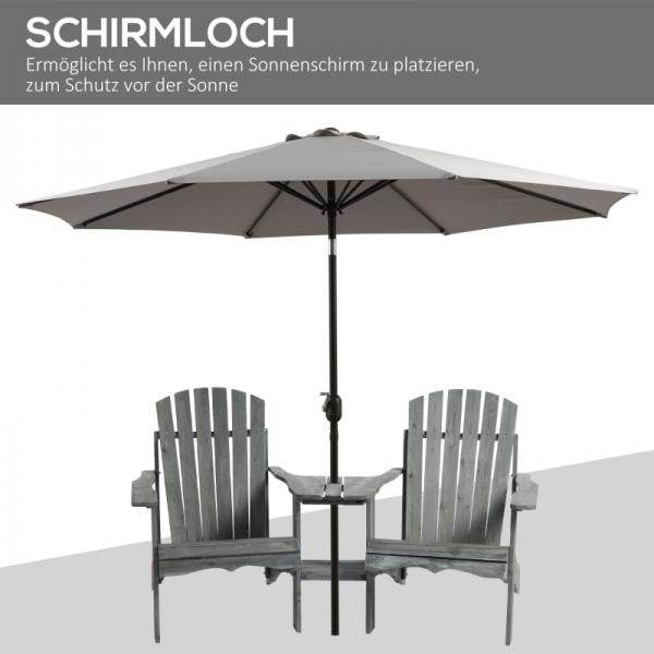 Adirondack Gartenstuhl mit Tisch und Schirmloch 2 Sitzer Gartensessel Sitzgruppe Massivholz Grau - Palo24