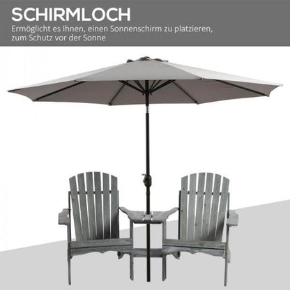 Adirondack Gartenstuhl mit Tisch und Schirmloch 2 Sitzer Gartensessel Sitzgruppe Massivholz Grau - Palo24