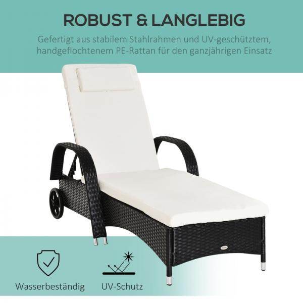 Mobile Gartenliege schwarz Rattanliege Polyrattan - Palo24
