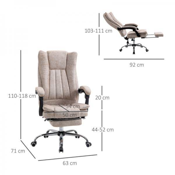Bürostuhl Drehstuhl mit Liegefunktion Fußstütze Sitzhöhenverstellung Mikrofaser Beige+Schwarz+Silber - Palo24