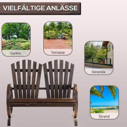 Gartenbank mit Armlehne, Sitzbank, Rustikale Bank, Massivholz, Dunkelbraun, 108 x 66 x 95 cm - Palo24