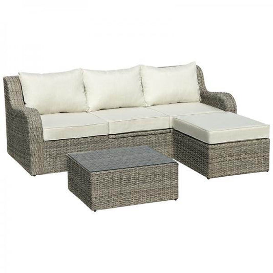 3-tlg. Polyrattan Set Gartengarnitur Sitzgruppe Loungemöbel mit Beistelltisch Kissen Hellgrau+Beige - Palo24