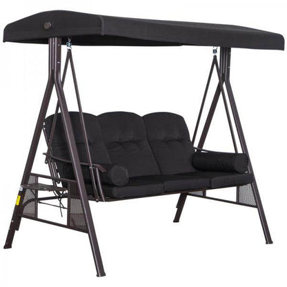 3-Sitzer Hollywoodschaukel Gartenschaukel mit Sonnendach Kissen Metall Polyester Schwarz - Palo24