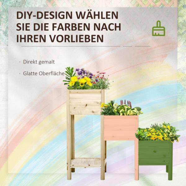 Hochbeet 3 Etagen Pflanzkübel Pflanzkasten aus Holz für Garten Balkon Natur 125 x 45 x 108 cm - Palo24