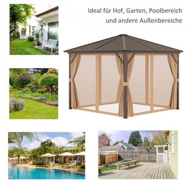 Gartenpavillon 4 x Doppel-Seitenwänden Laternenhaken Alu + Polyester Bronze+Hellbraun ca. 3 x 3 x 2,5 m - Palo24