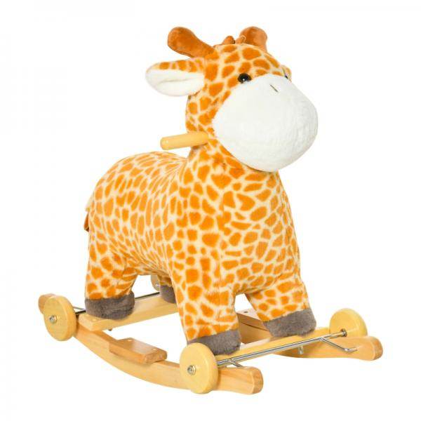 2-IN-1 Schaukelpferd mit Räder Plüsch Schaukeltier Babyschaukel Spielzeug Giraffen-Design Gelb - Palo24