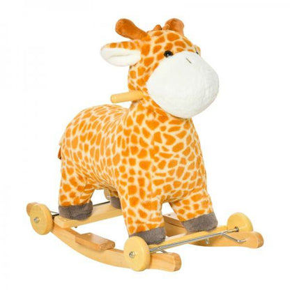 2-IN-1 Schaukelpferd mit Räder Plüsch Schaukeltier Babyschaukel Spielzeug Giraffen-Design Gelb - Palo24