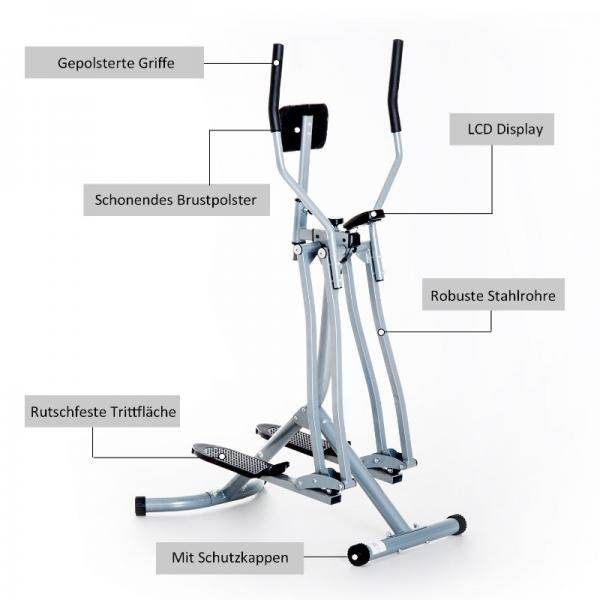 Crosstrainer, Heimtrainer, LCD-Display, einstellbares Brustpolster, Stahl, Silber - Palo24
