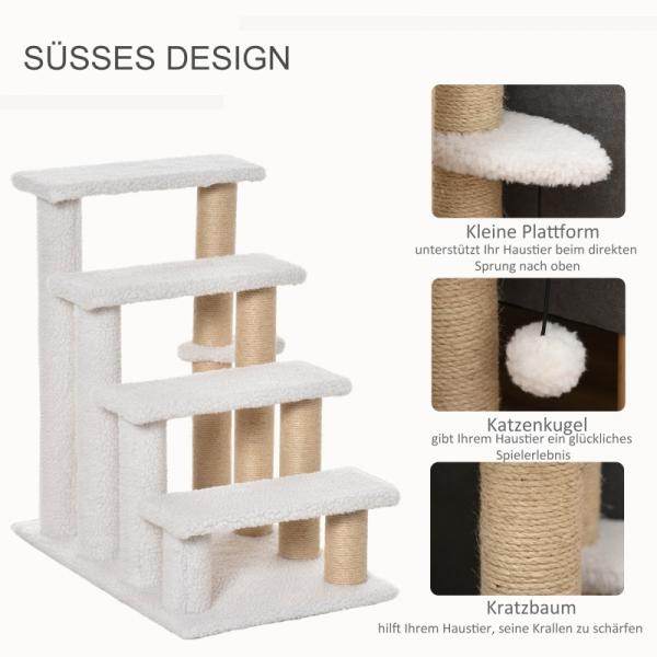 Haustiertreppe Ball 4-stufige Katzentreppe Hundetreppe Tiertreppe Jute Weiss - Palo24