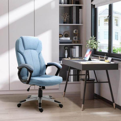 Bürostuhl Drehstuhl höhenverstellbar Wippfunktion und gepolsterte Armlehnen Ergonomisch Hellblau Leinen - Palo24
