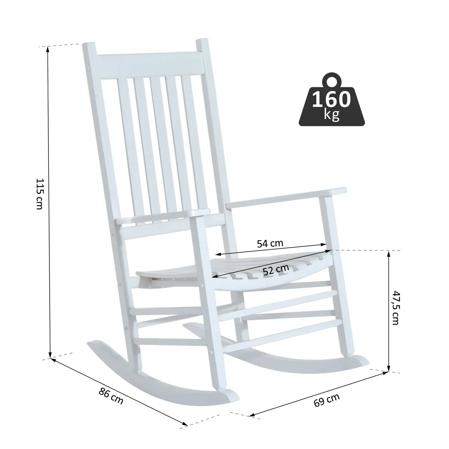 Chaise à bascule, balançoire, chaise de relaxation, chaise de jardin, accoudoir, blanc