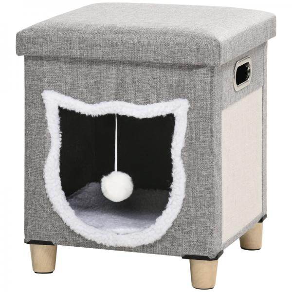 Katzenhöhle, Katzenhaus, inkl. Spielball, waschbares Kissen, 35,5 cm x 35,5 cm x 42,5 cm - Palo24
