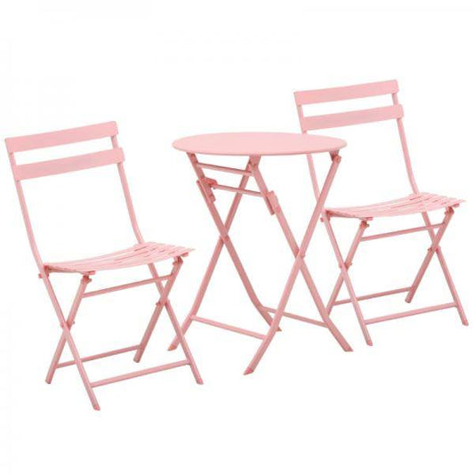 3-tlg. Gartenset Garnitur Bistrotisch mit 2 Stühlen für Hof Garten klappbar Rosa - Palo24