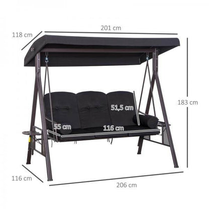 3-Sitzer Hollywoodschaukel Gartenschaukel mit Sonnendach Kissen Metall Polyester Schwarz - Palo24