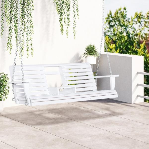 Hängebank mit Klapptisch und Becherhaltern Naturholz weiss - Palo24