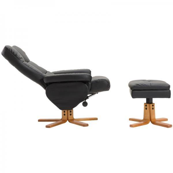 Relaxsessel mit Liegefunktion 360° drehbarer Sessel PU Holzgestell Schwarz - Palo24