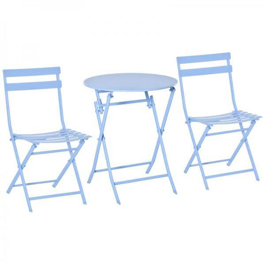 3-tlg. Gartenset Garnitur Bistrotisch mit 2 Stühlen für Hof Garten klappbar Hellblau - Palo24