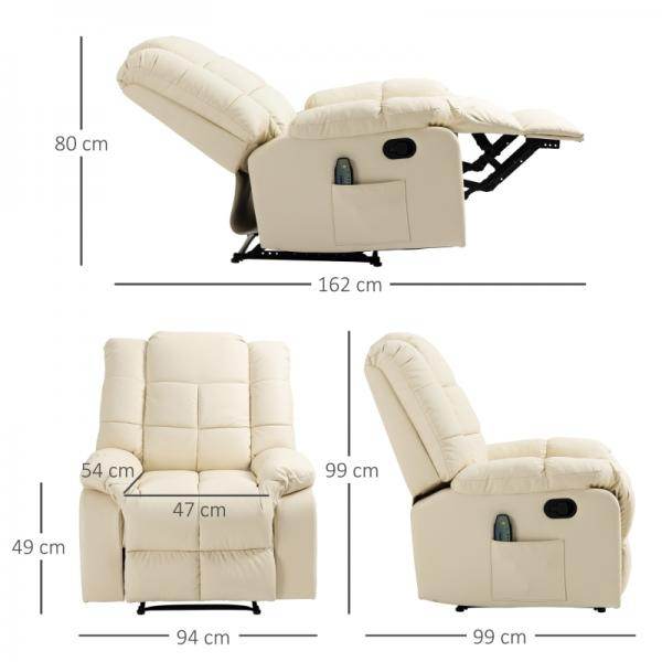 Massagesessel, Relaxsessel, 8 Vibrationspunkte, Liegefunktion, Kunstleder, cremeweiss - Palo24
