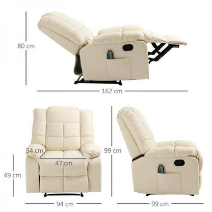 Massagesessel, Relaxsessel, 8 Vibrationspunkte, Liegefunktion, Kunstleder, cremeweiss - Palo24