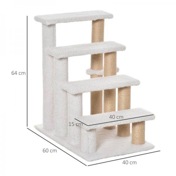 Haustiertreppe Ball 4-stufige Katzentreppe Hundetreppe Tiertreppe Jute Weiss - Palo24