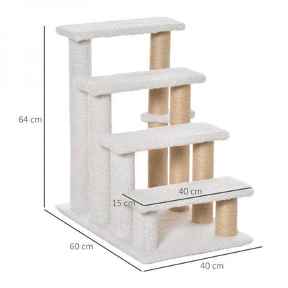 Haustiertreppe Ball 4-stufige Katzentreppe Hundetreppe Tiertreppe Jute Weiss - Palo24