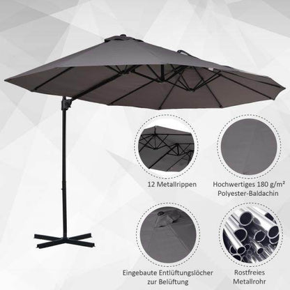 Sonnenschirm mit Kurbel Doppelschirm Gartenschirm Sonnenschutz Metall Grau - Palo24