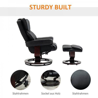 Relaxsessel mit Hocker, Liegefunktion, drehbar, bis 160 kg, schwarz - Palo24