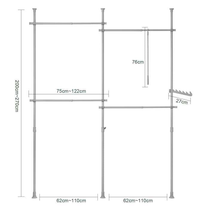 Teleskop Kleiderstange | Kleiderstangen System | Regalsystem | Hellgrau | KLS03-HG