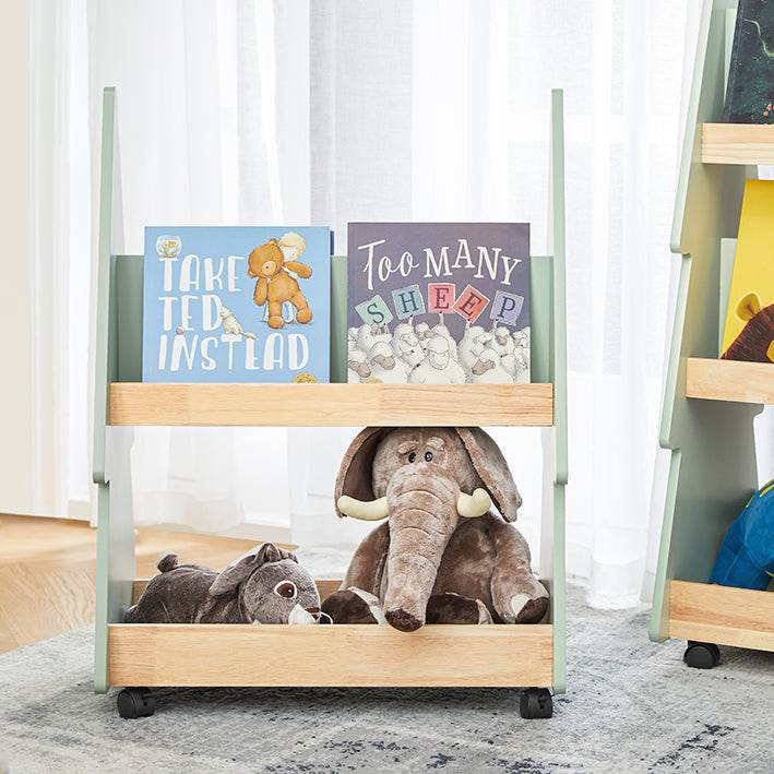 Kinderregal mit Rollen | Kinder Bücherregal mit 3 Ablagen | Aufbewahrungsregal - Palo24