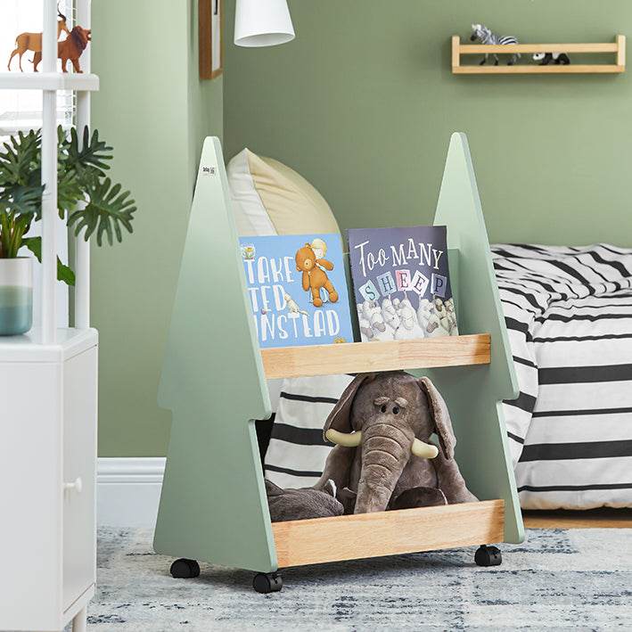 Kinderregal mit Rollen | Kinder Bücherregal mit 3 Ablagen | Aufbewahrungsregal - Palo24