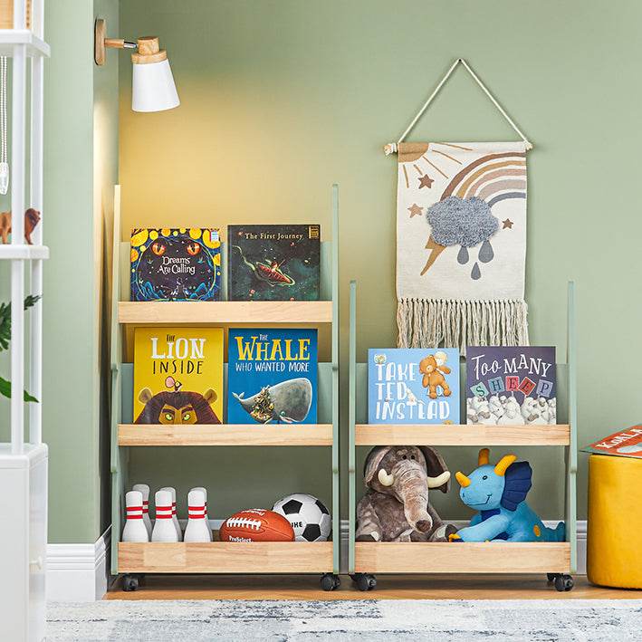 Kinderregal mit Rollen | Kinder Bücherregal mit 5 Ablagen | Aufbewahrungsregal - Palo24
