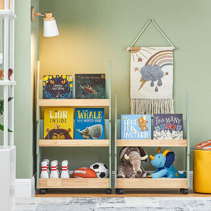 Kinderregal mit Rollen | Kinder Bücherregal mit 5 Ablagen | Aufbewahrungsregal - Palo24