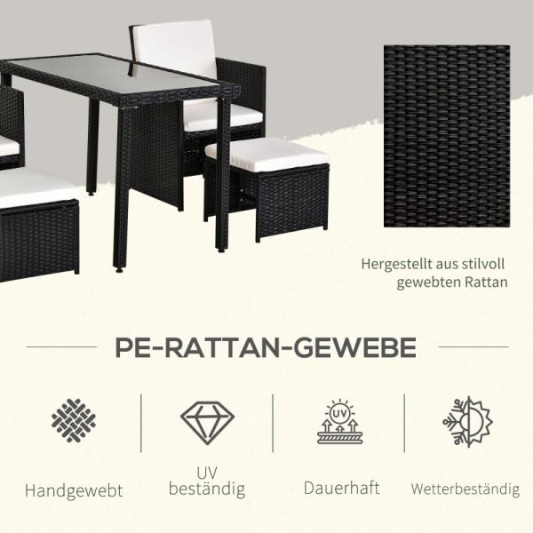 5-teilige Polyrattan Sitzgruppe Essgruppe Gartenset Garnitur mit Kissen Schwarz - Palo24