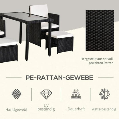 5-teilige Polyrattan Sitzgruppe Essgruppe Gartenset Garnitur mit Kissen Schwarz - Palo24