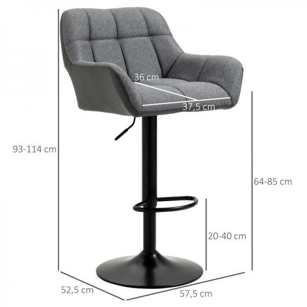 Barhocker 2er-Set Retro-Design höhenverstellbar Kunstleder Leinenoptik Grau + Schwarz - Palo24