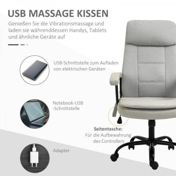Bürostuhl höhenverstellbarer mit Massagefunktion, ergonomischer Drehstuhl Leinen-Gefühl Beige - Palo24