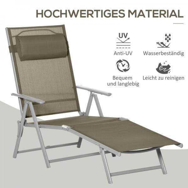 Sonnenliege Liegestuhl Gartenliege Strandliege mit Kopfkissen faltbar Netzstoff Metall Grau+Silber - Palo24