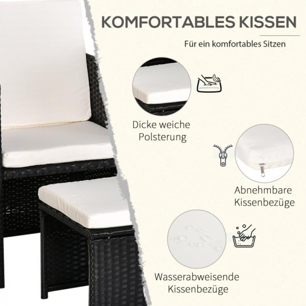 5-teilige Polyrattan Sitzgruppe Essgruppe Gartenset Garnitur mit Kissen Schwarz - Palo24