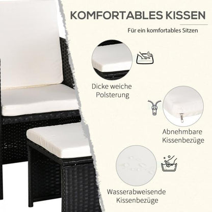 5-teilige Polyrattan Sitzgruppe Essgruppe Gartenset Garnitur mit Kissen Schwarz - Palo24
